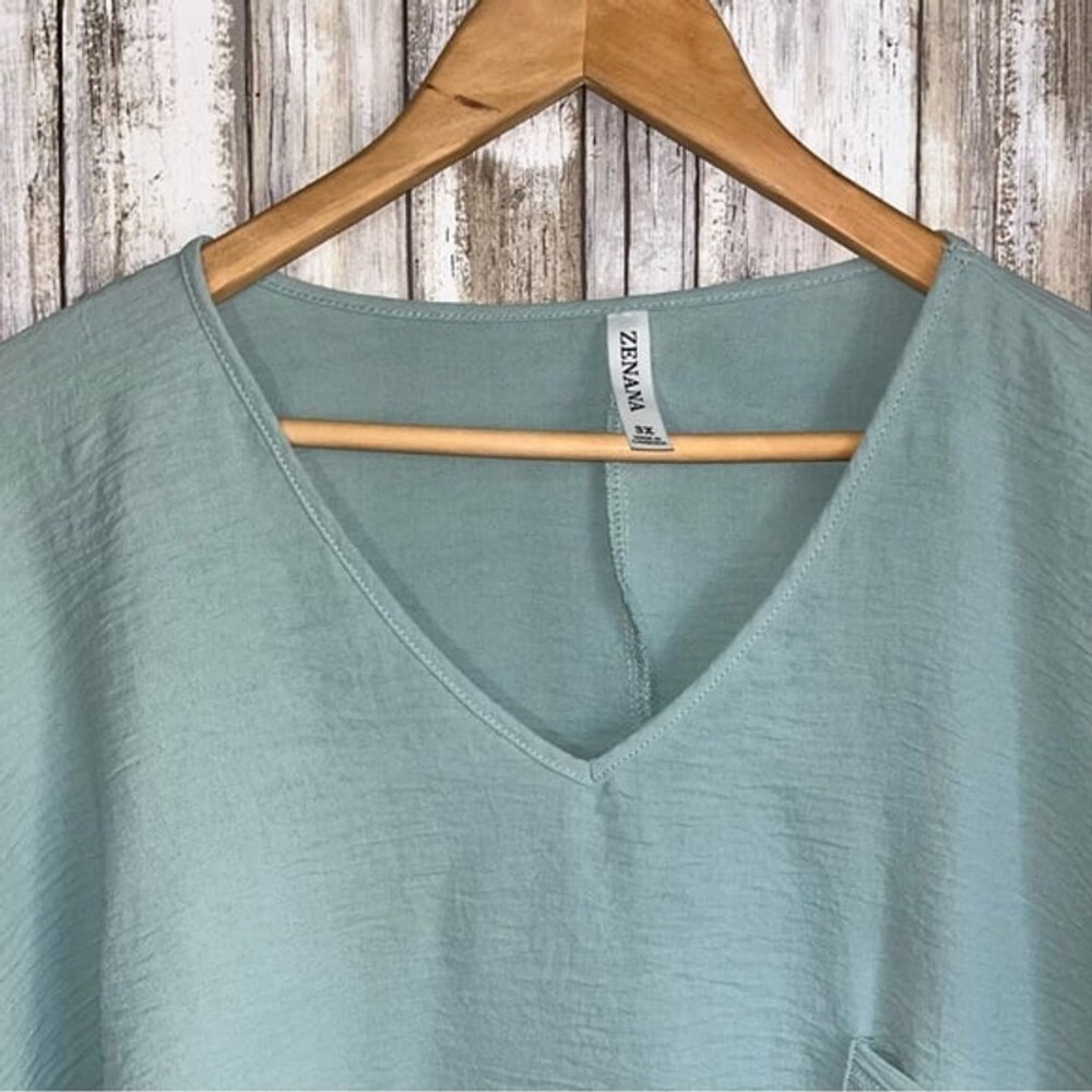 Zenana V Neck Woven Airflow Dolman Short Sleeve 3X Blue Grey - Picture 5 of 7